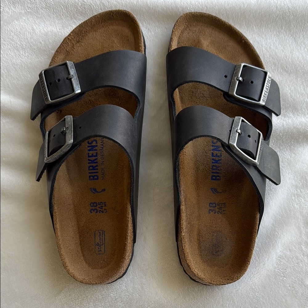 Birkenstock Arizona soft footbed Black Oiled Leather Size 38 Narrow